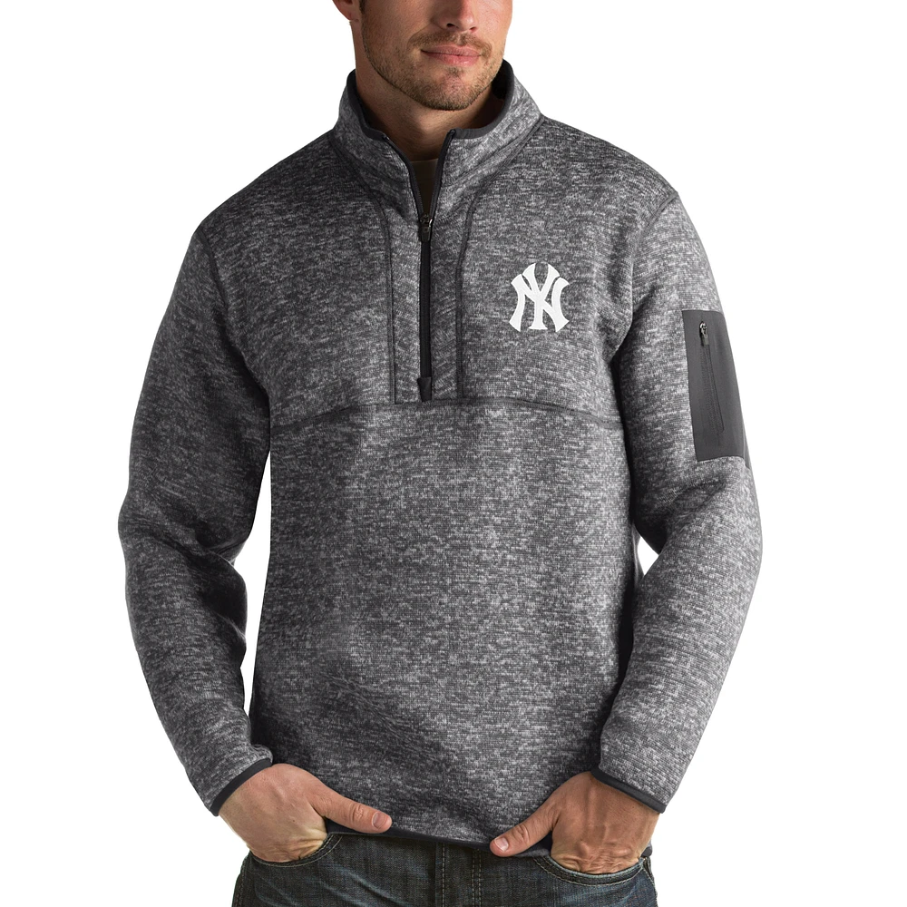 Men's Antigua Heathered Charcoal New York Yankees Fortune Half-Zip Sweater