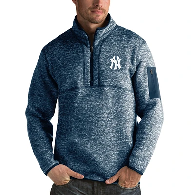 Men's Antigua Heathered Navy New York Yankees Fortune Half-Zip Sweater
