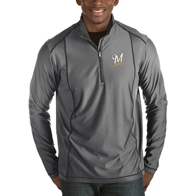 Men's Antigua Heathered Charcoal Milwaukee Brewers Tempo Half-Zip Pullover Jacket
