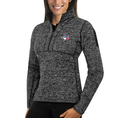 Women's Antigua Heathered Charcoal Toronto Blue Jays Fortune Half-Zip Pullover Sweater