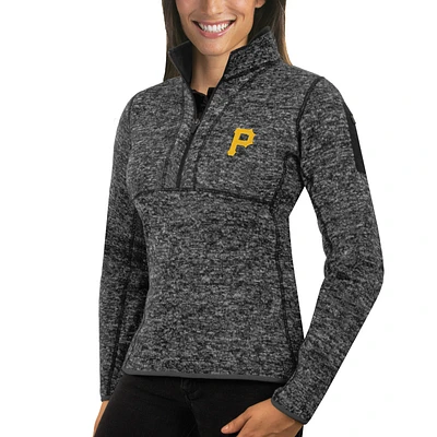 Women's Antigua Heathered Charcoal Pittsburgh Pirates Fortune Half-Zip Pullover Sweater