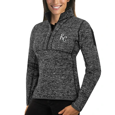 Women's Antigua Heathered Charcoal Kansas City Royals Fortune Half-Zip Pullover Sweater
