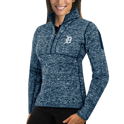 Women's Antigua Heathered Navy Detroit Tigers Fortune Half-Zip Pullover Sweater