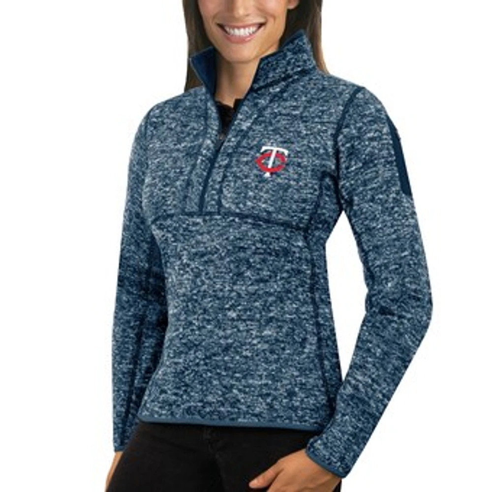 Women's Antigua Heathered Navy Minnesota Twins Fortune Half-Zip Pullover Sweater
