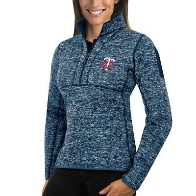 Women's Antigua Heathered Navy Minnesota Twins Fortune Half-Zip Pullover Sweater