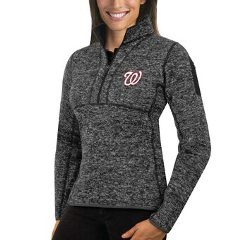 Women's Antigua Heathered Charcoal Washington Nationals Fortune Half-Zip Pullover Sweater