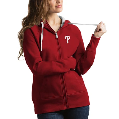 Women's Antigua Red Philadelphia Phillies Victory Full-Zip Hoodie