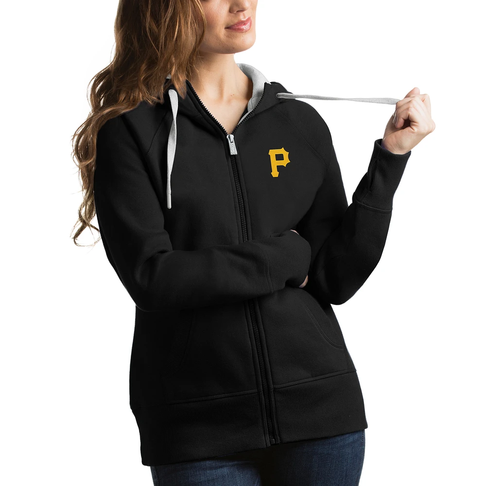 Women's Antigua Black Pittsburgh Pirates Victory Full-Zip Hoodie