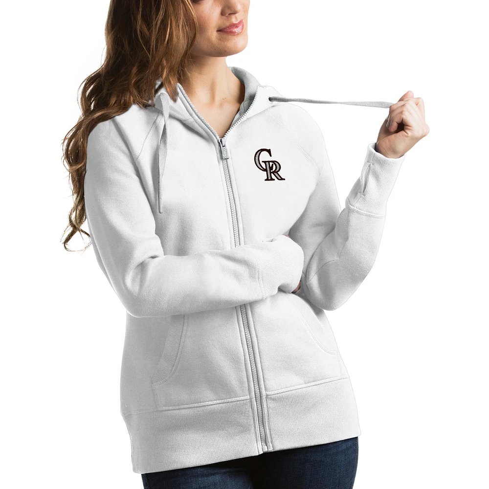 Women's Antigua White Colorado Rockies Victory Full-Zip Hoodie