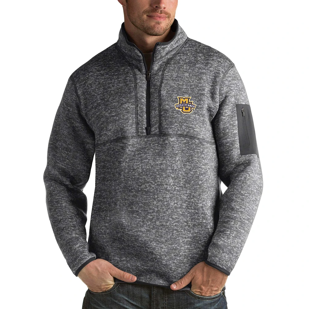 Men's Antigua Charcoal Marquette Golden Eagles Fortune Half-Zip Sweatshirt