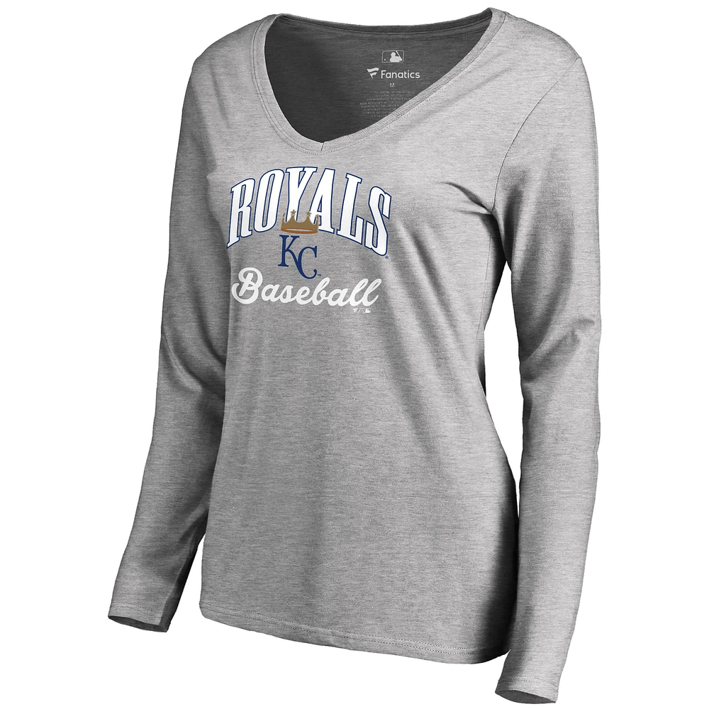 Women's Ash Kansas City Royals Victory Script Long Sleeve T-Shirt