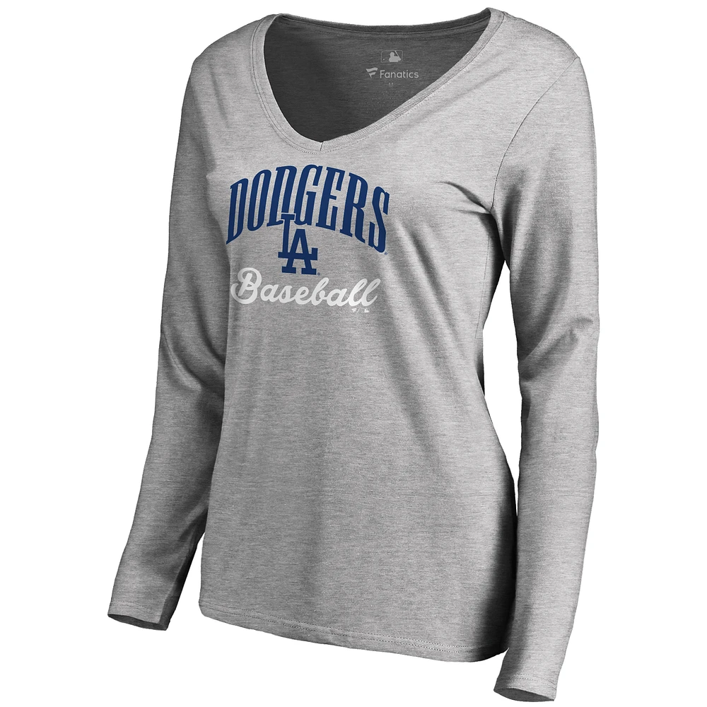 Women's Ash Los Angeles Dodgers Victory Script Long Sleeve T-Shirt