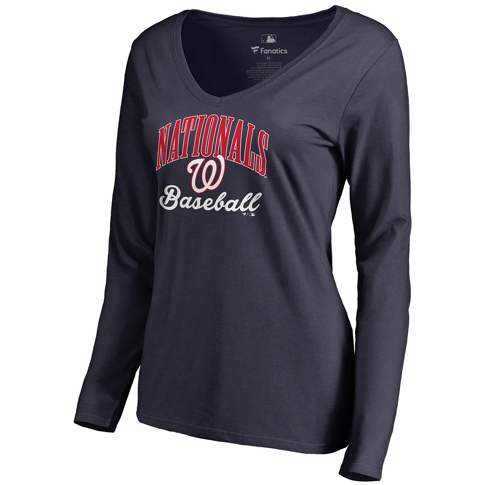 Women's Navy Washington Nationals Victory Script Long Sleeve T-Shirt