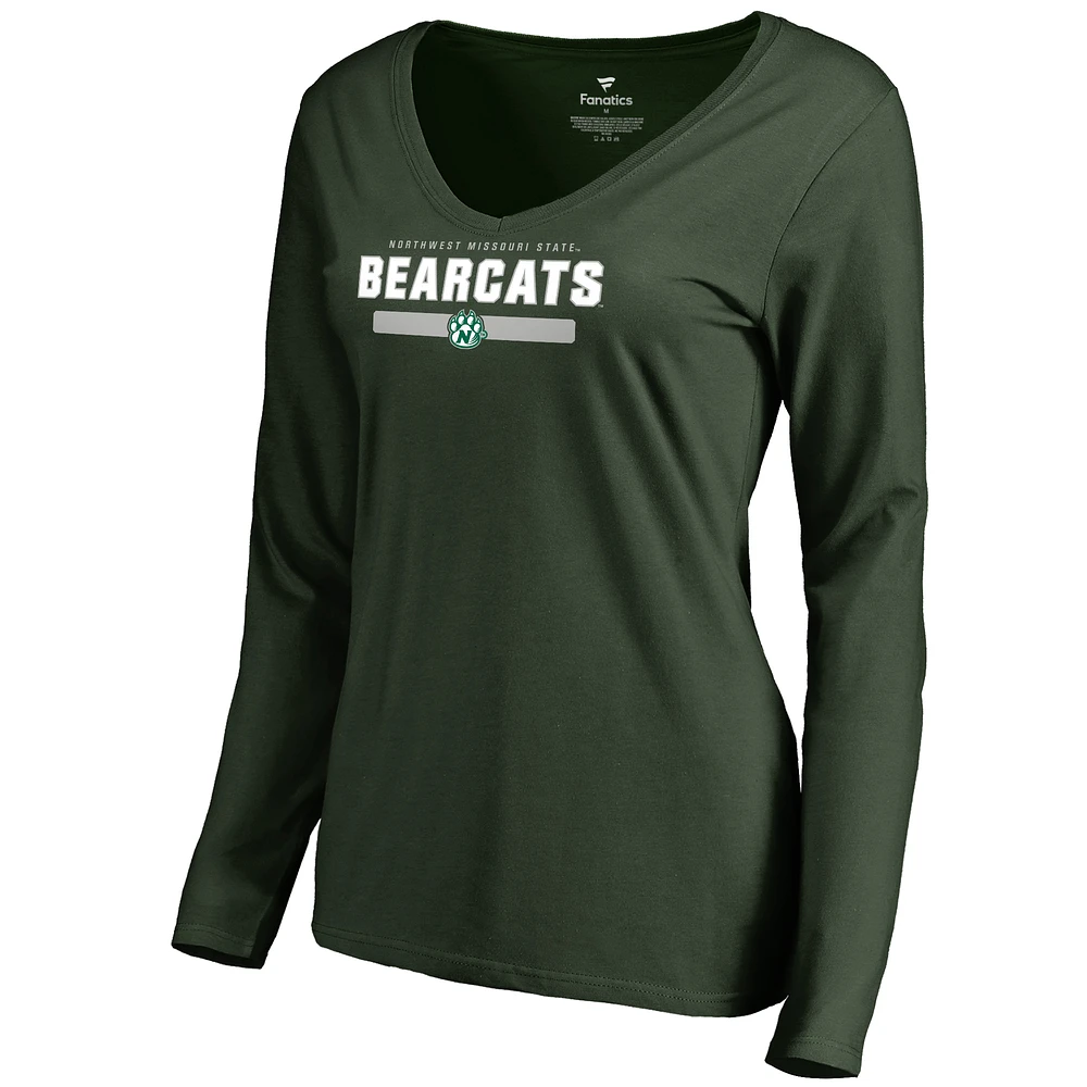 Women's Green Northwest Missouri State Bearcats Team Strong Long Sleeve V-Neck T-Shirt