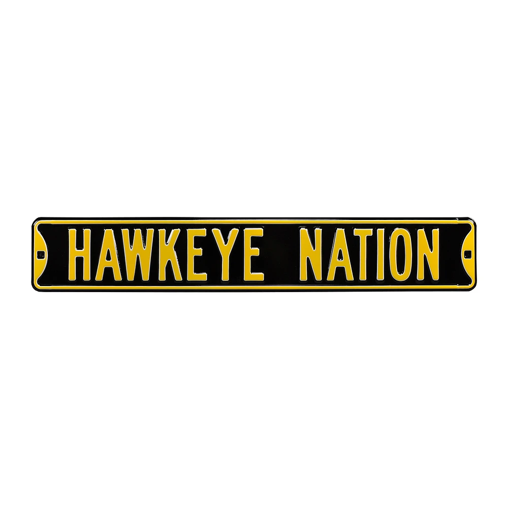Black Iowa Hawkeyes 6" x 36" College Ave Embossed Street Sign