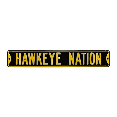 Black Iowa Hawkeyes 6" x 36" College Ave Embossed Street Sign