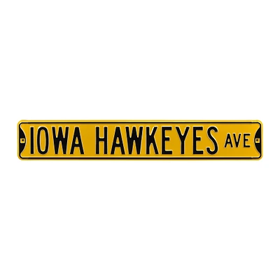 Yellow Iowa Hawkeyes 6" x 36" College Ave Team Street Sign