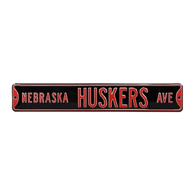 Black Nebraska Huskers 6" x 36" College Ave Team Street Sign