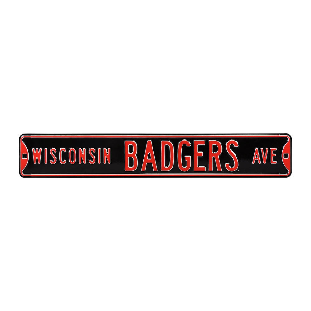 Black Wisconsin Badgers 6" x 36" College Ave Street Sign