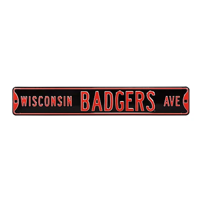 Black Wisconsin Badgers 6" x 36" College Ave Street Sign