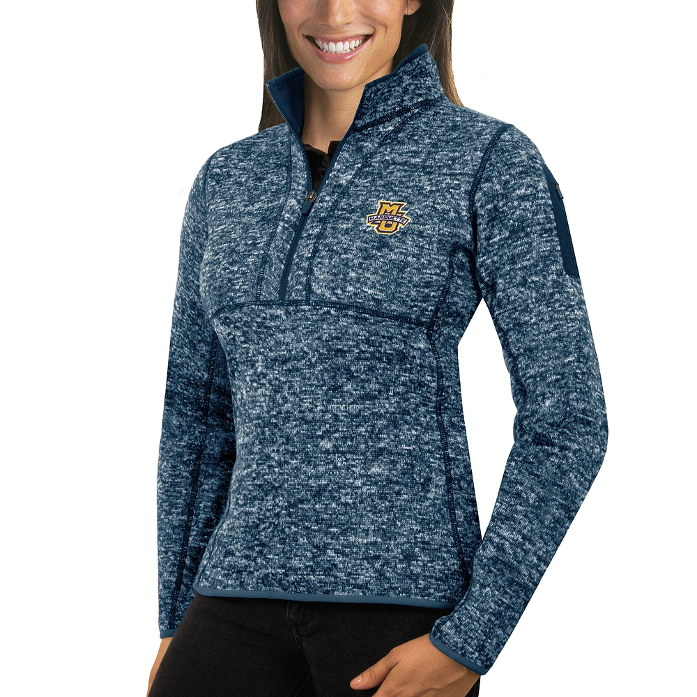 Women's Antigua Navy Marquette Golden Eagles Fortune 1/2-Zip Pullover Sweater