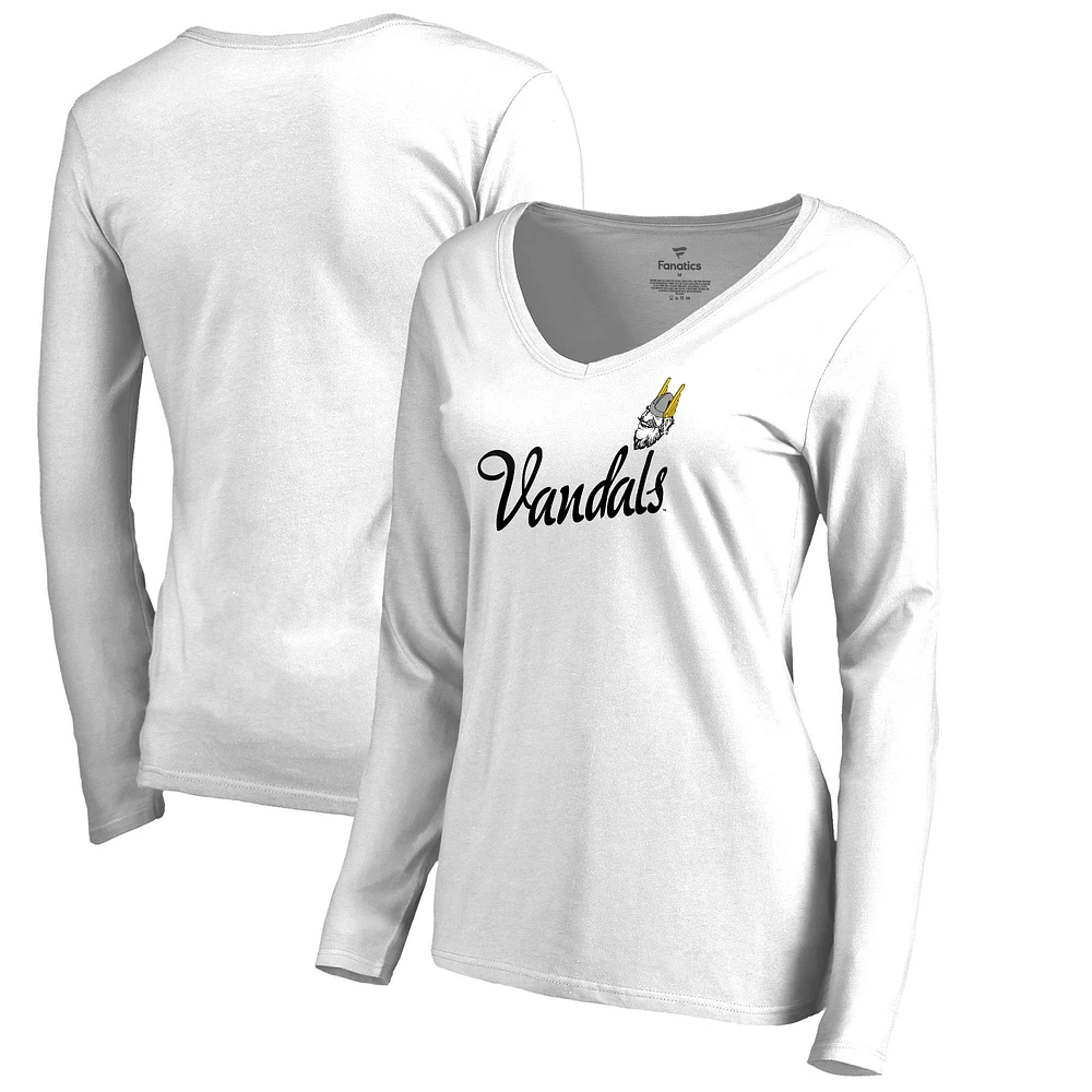 Women's White Idaho Vandals Dora Long Sleeve V-Neck T-Shirt