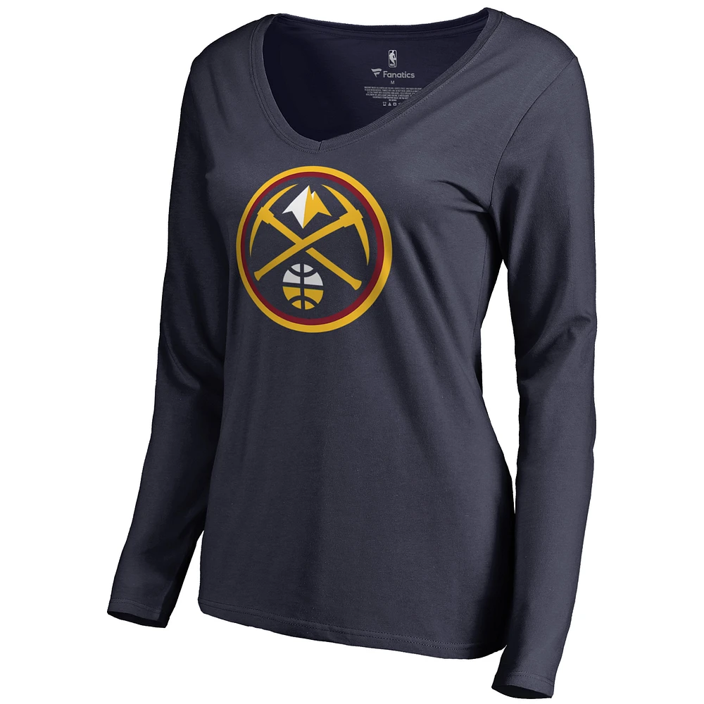 Women's Navy Denver Nuggets Primary Logo V-Neck Long Sleeve T-Shirt