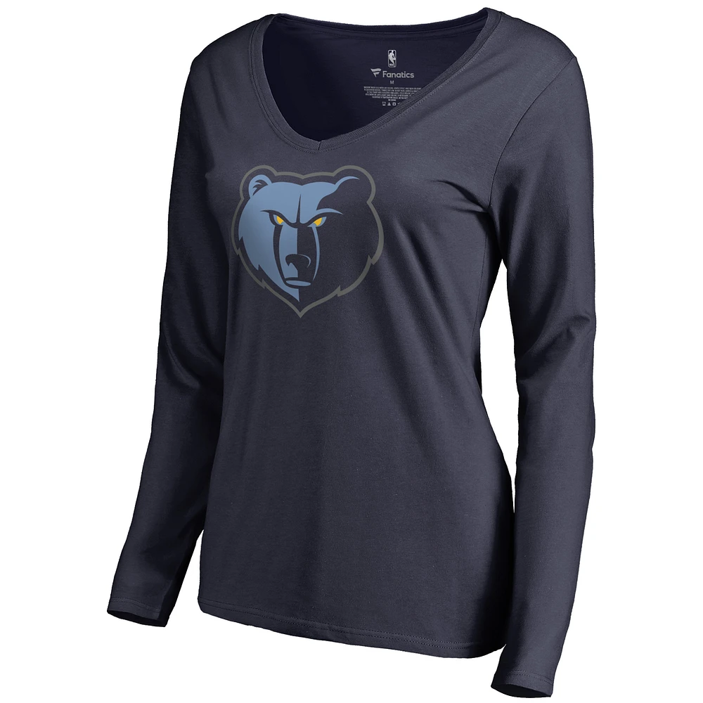 Women's Navy Memphis Grizzlies Primary Logo V-Neck Long Sleeve T-Shirt