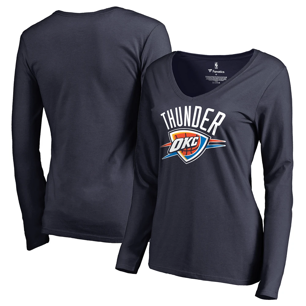 Women's Navy Oklahoma City Thunder Primary Logo V-Neck Long Sleeve T-Shirt