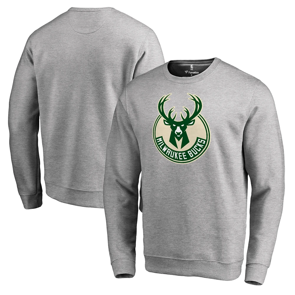 Men's Heathered Gray Milwaukee Bucks Primary Logo Sweatshirt