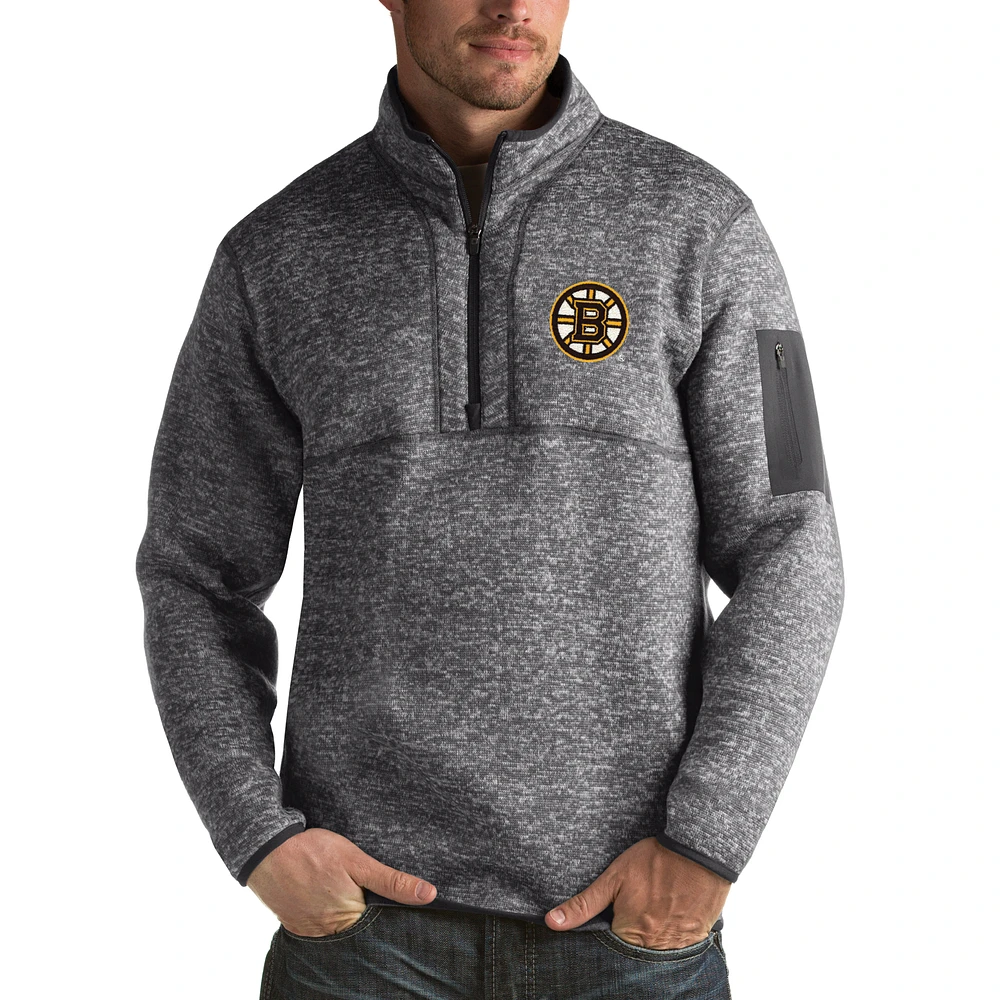 Men's Antigua Charcoal Boston Bruins Fortune 1/2-Zip Pullover Jacket