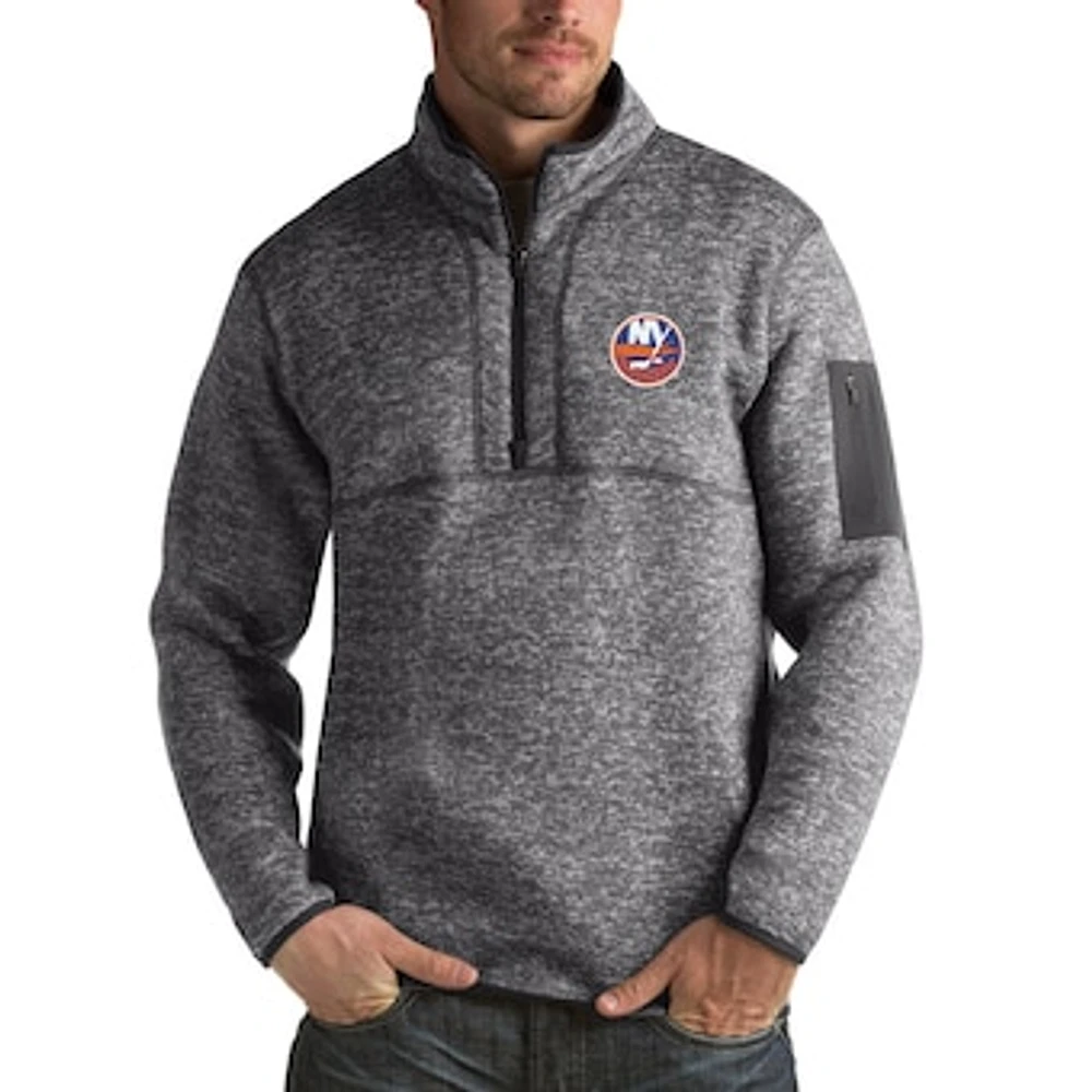 Men's Antigua Charcoal New York Islanders Fortune 1/2-Zip Pullover Jacket