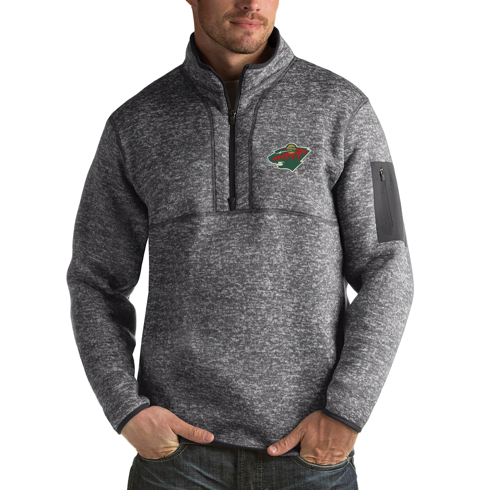 Men's Antigua Charcoal Minnesota Wild Fortune 1/2-Zip Pullover Jacket