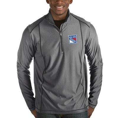 Men's Antigua Charcoal New York Rangers Tempo Desert Dry 1/2-Zip Pullover Jacket