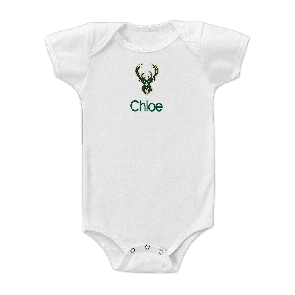 Infant White Milwaukee Bucks Personalized Bodysuit