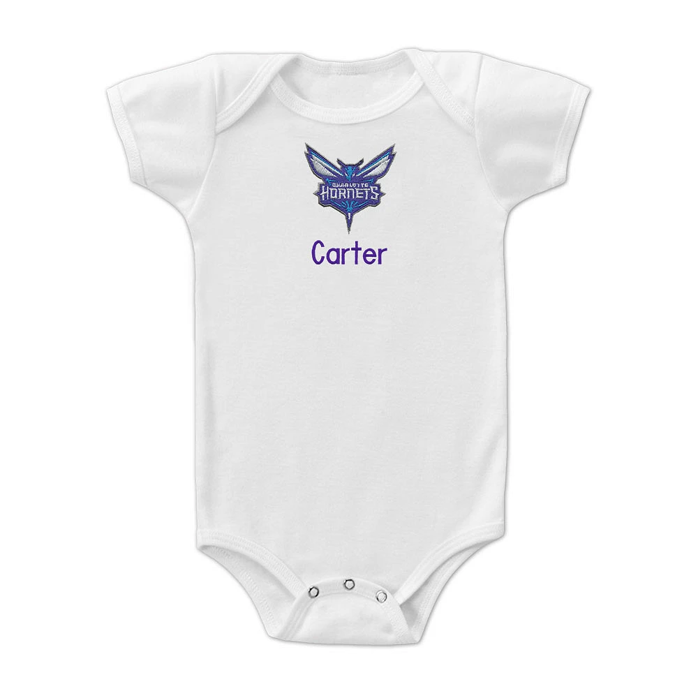 Infant White Charlotte Hornets Personalized Bodysuit