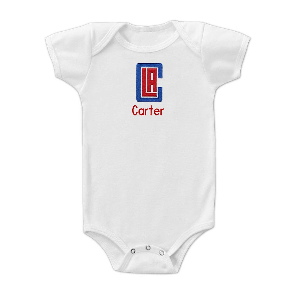 Infant White LA Clippers Personalized Bodysuit