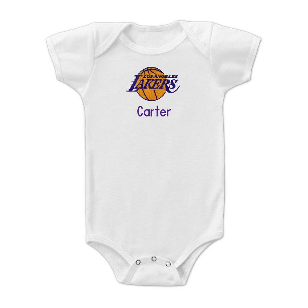 Infant White Los Angeles Lakers Personalized Bodysuit