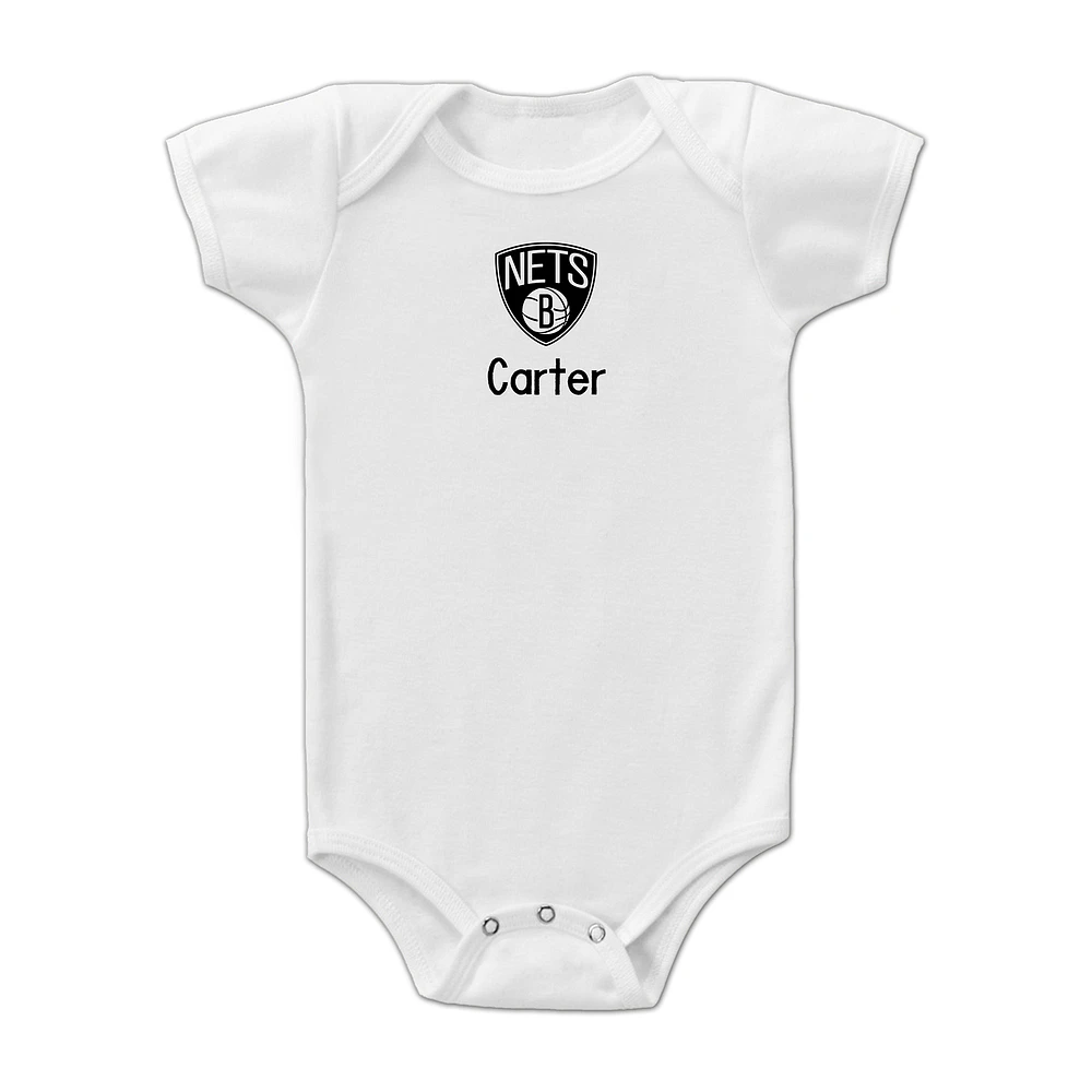 Infant White Brooklyn Nets Personalized Bodysuit