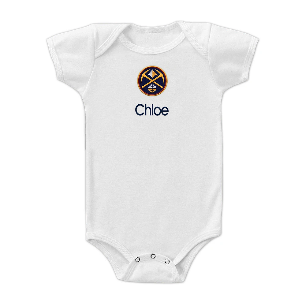 Infant White Denver Nuggets Personalized Bodysuit