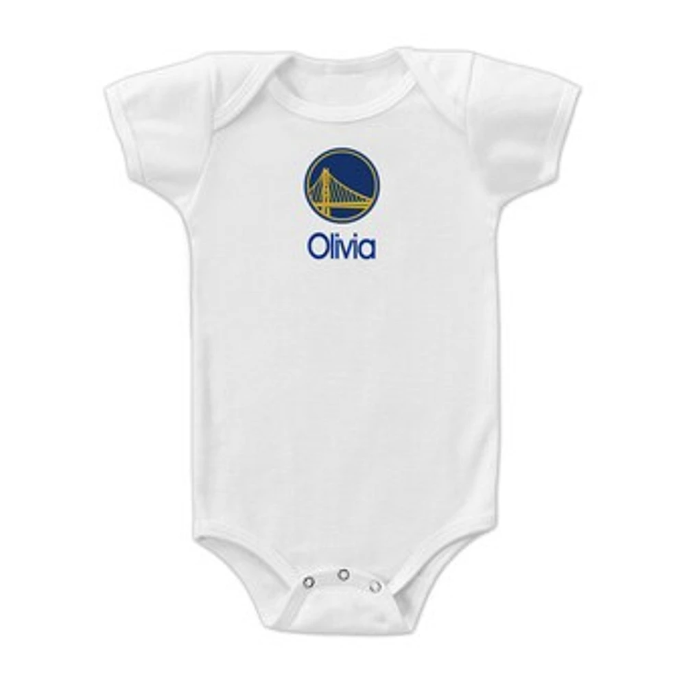 Infant White Golden State Warriors Personalized Bodysuit