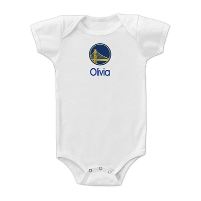 Infant White Golden State Warriors Personalized Bodysuit