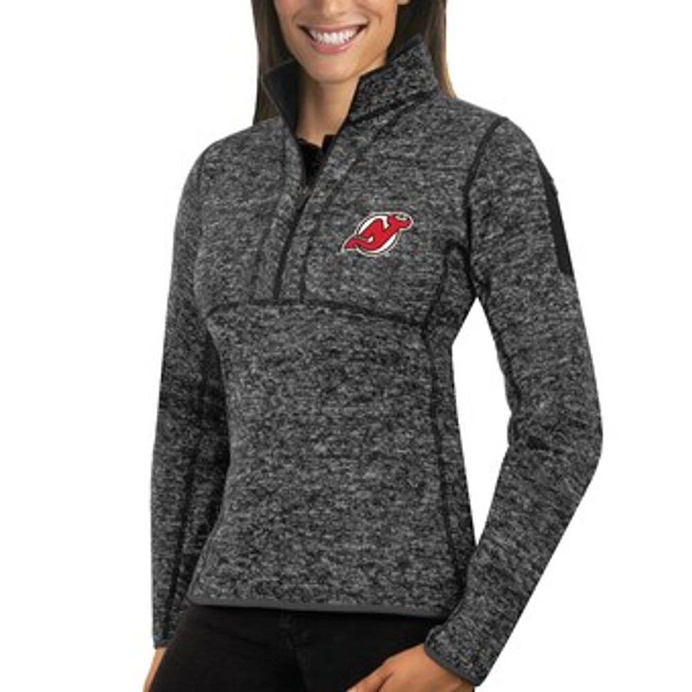 Women's Antigua Charcoal New Jersey Devils Fortune Half-Zip Sweatshirt