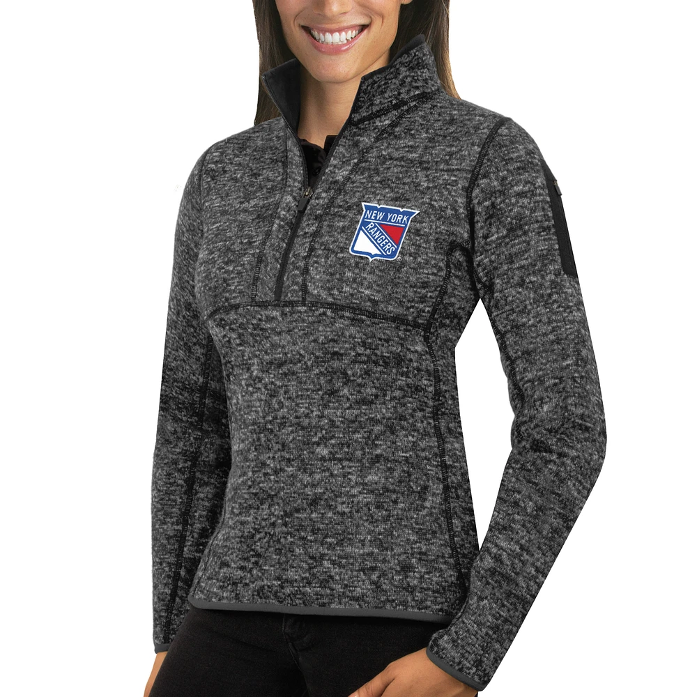 Women's Antigua Charcoal New York Rangers Fortune Half-Zip Sweatshirt