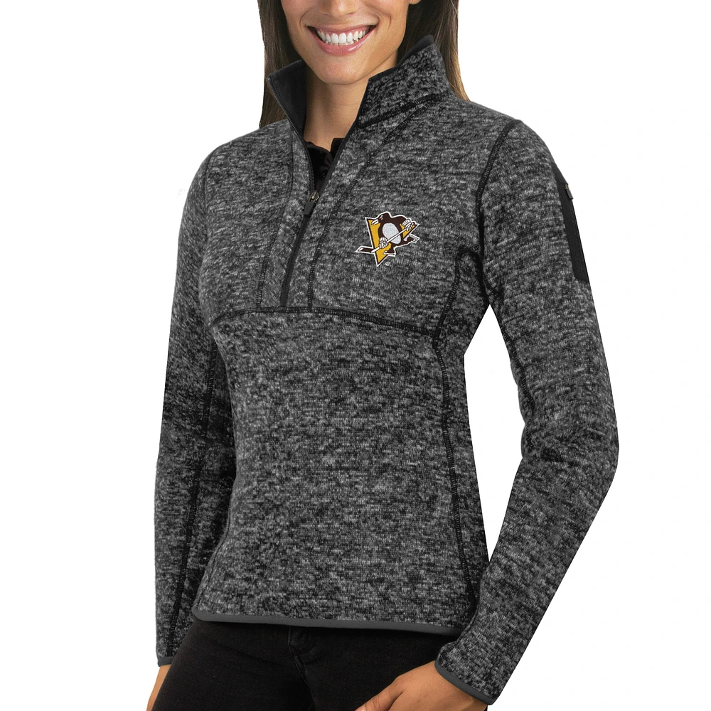Women's Antigua Charcoal Pittsburgh Penguins Fortune Half-Zip Sweatshirt