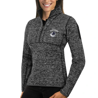 Women's Antigua Charcoal Vancouver Canucks Fortune Half-Zip Sweatshirt