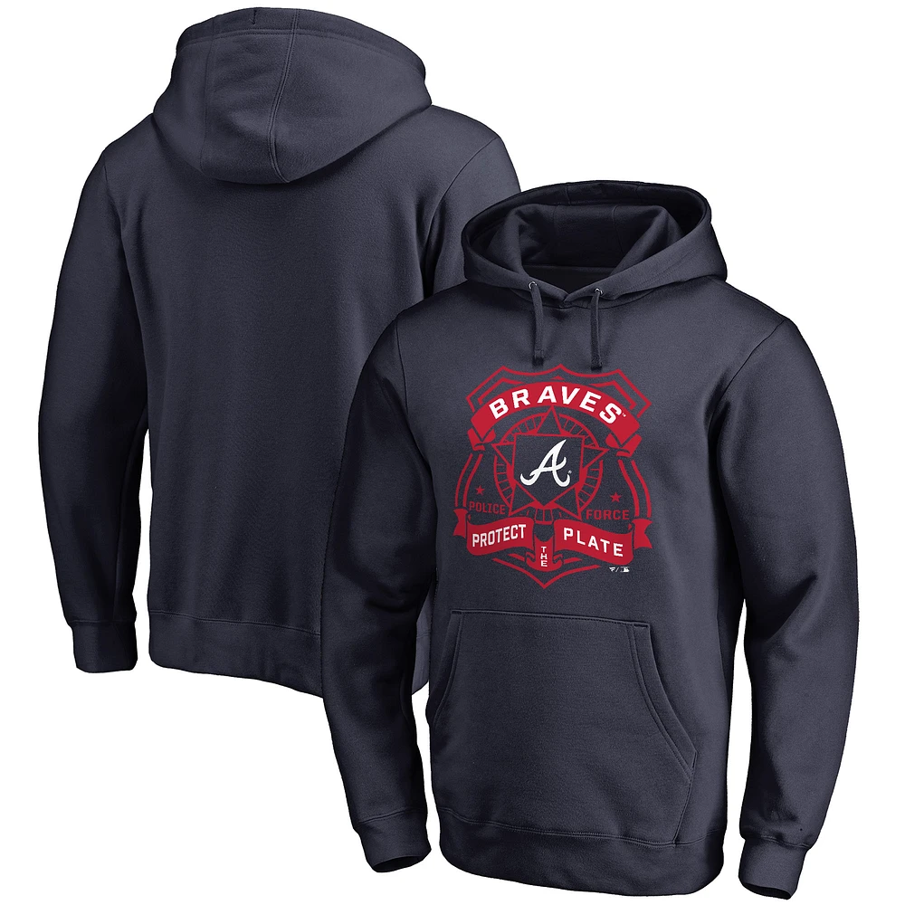 Men's Navy Atlanta Braves Police Badge Pullover Hoodie