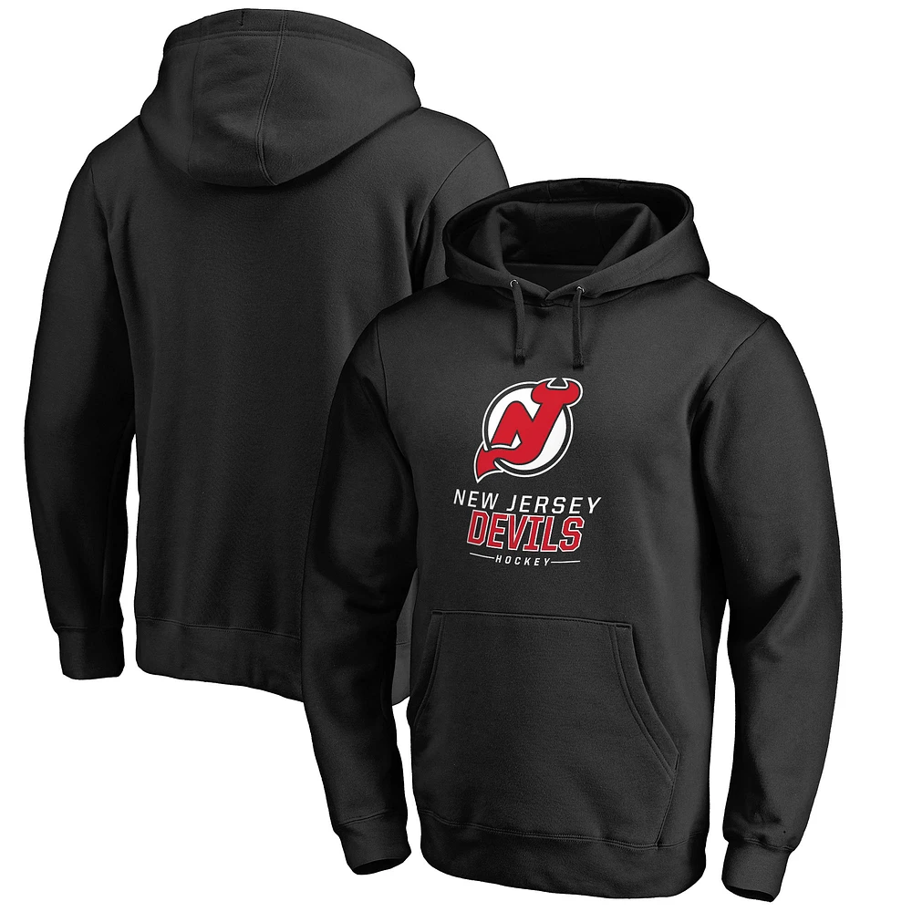 Men's Black New Jersey Devils Team Lockup Fitted Pullover Hoodie