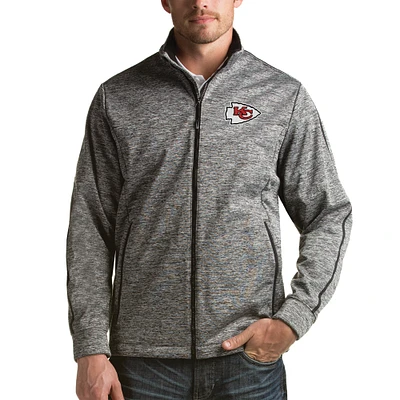 Men's Antigua Heathered Black Kansas City Chiefs Full-Zip Golf Jacket