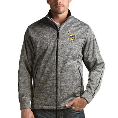 Men's Antigua Heathered Black Minnesota Vikings Full-Zip Golf Jacket